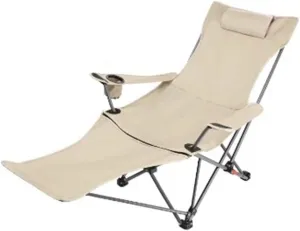 WIGSELBL Camping Chairs Folding Recliner Chair Adjustable with Headrest,Folding Lounge Chair for Adults,Portable Garden Chair Deck Stool for Travel Beach Patio(Cream)