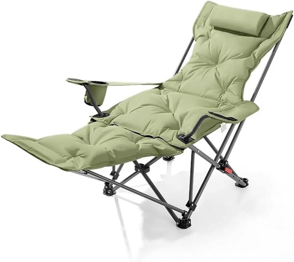 WIGSELBL Padded Folding Recliner Chair Reclining Camping Chairs with Detachable Footrest,Adjustable Backrest,Storage Bag,Cup Holder,Outdoor Lawn Chair for Fishing(Green)