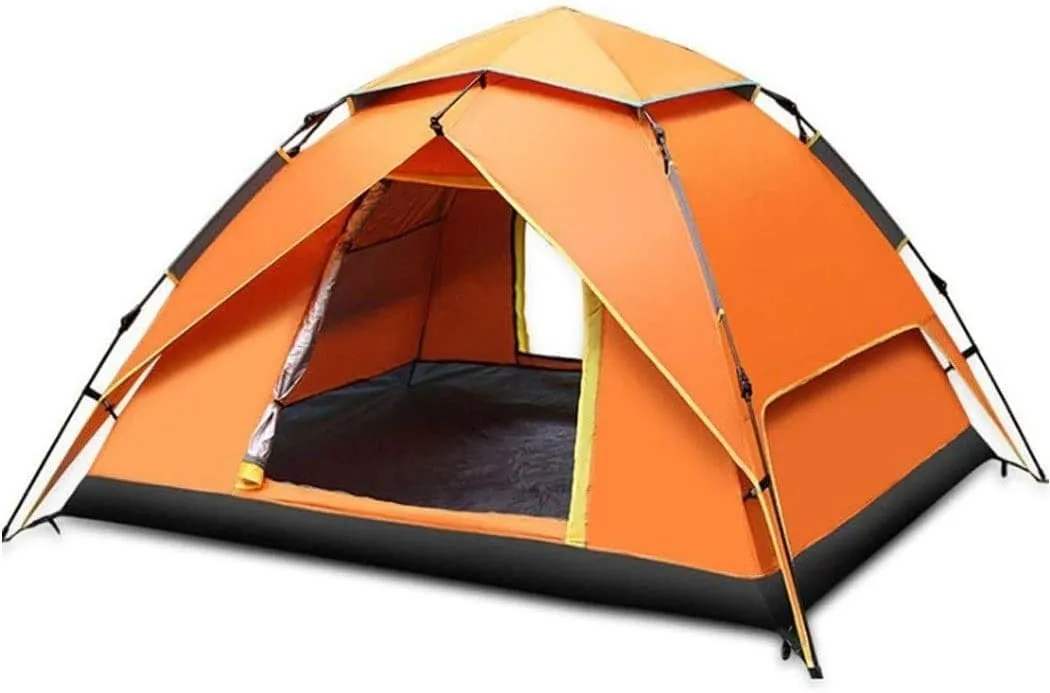 Windproof Family Tent Portable Waterproof Tents Ventilated Mesh Windows Camping-Tents Carry Bag for All Seasons Orange