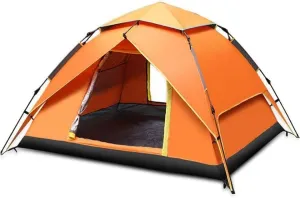 Windproof Family Tent Portable Waterproof Tents Ventilated Mesh Windows Camping-Tents Carry Bag for All Seasons Orange
