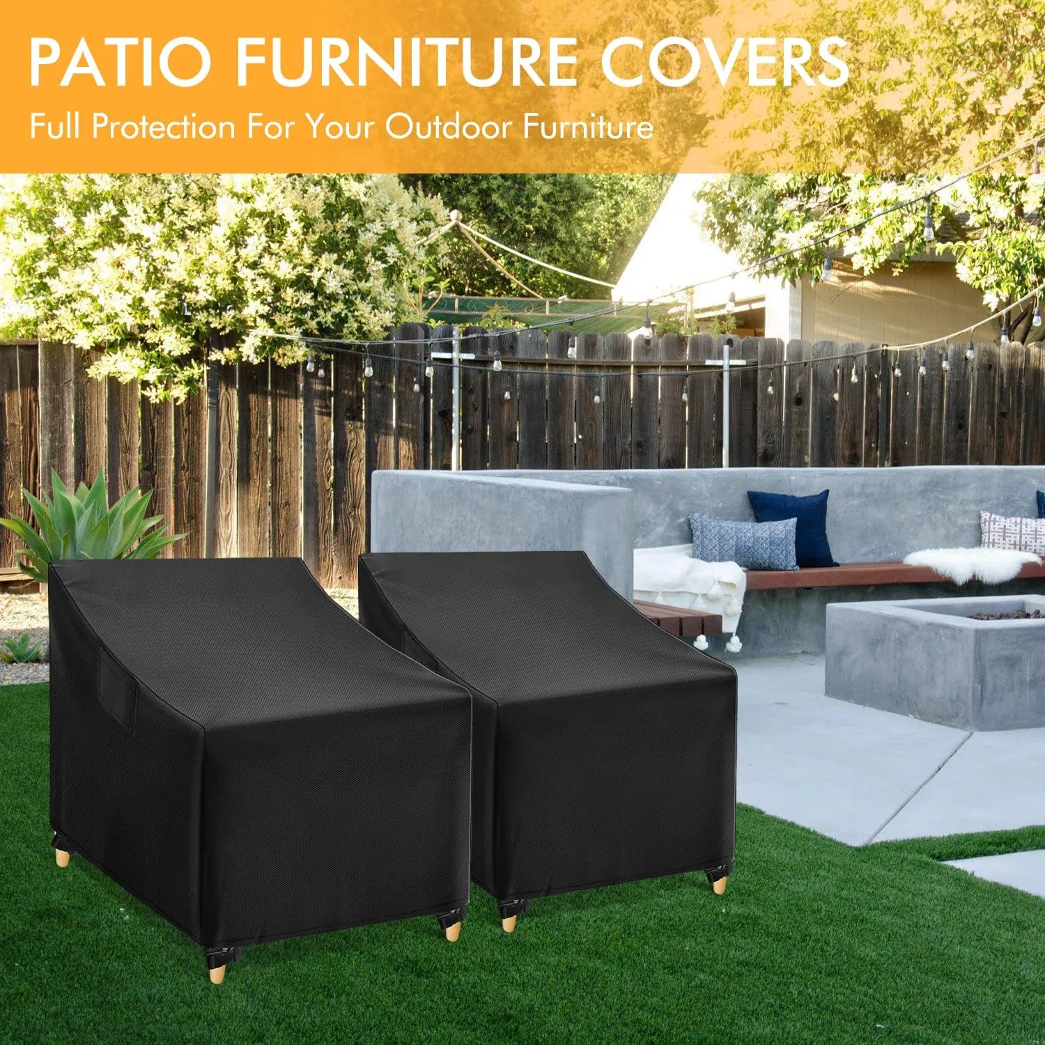 WLEAFJ Outdoor Chair Covers Waterproof, Black Lawn Patio Furniture Covers, Heavy Duty Patio Lounge Deep Seat Cover, 2 Pack - 36" W x 37" D x 36" H