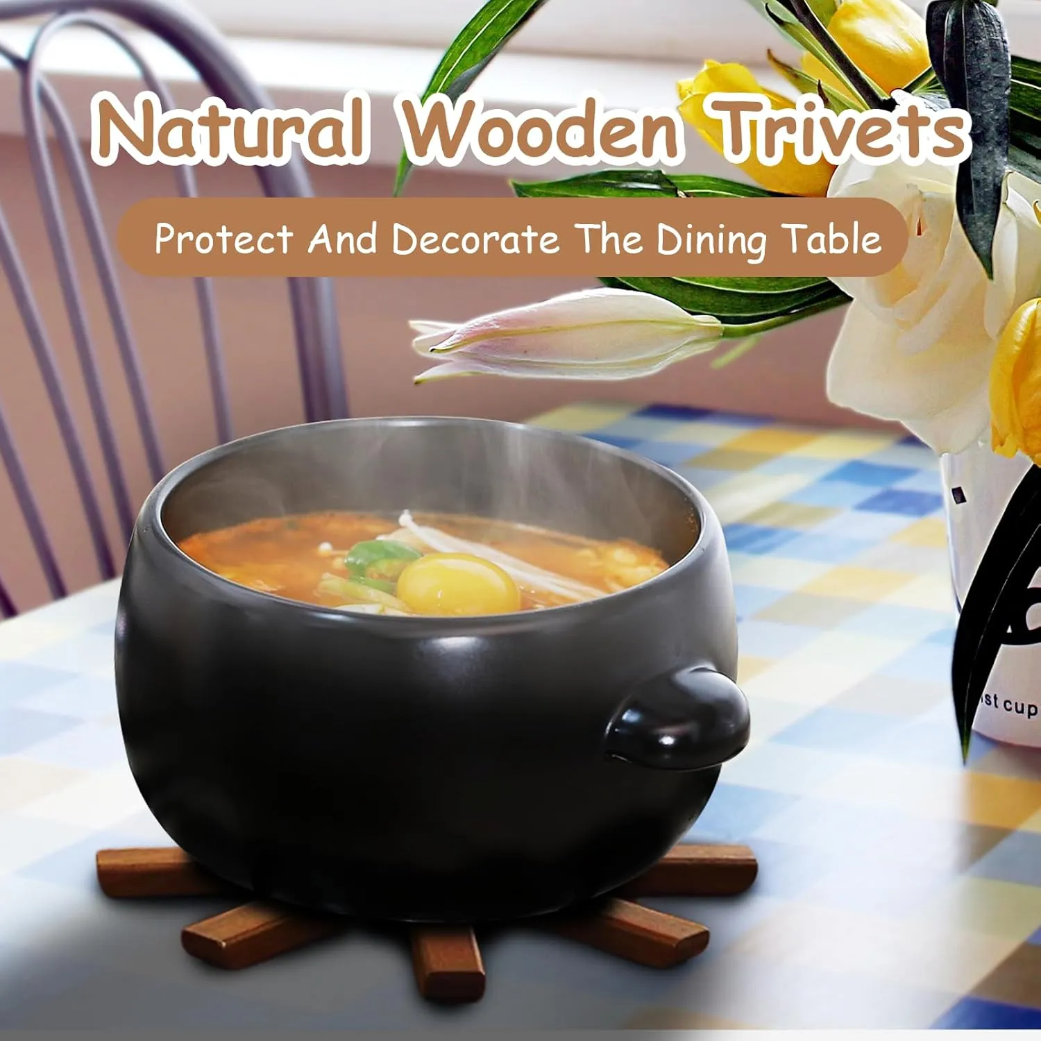 Wood Collapsible Hot Pad Trivet Tree, Tree Shape Trivet Set, Folding Trivets Mat for Hot Dishes, Non-Slip Heat Resistant Kitchen Insulation Pad, Countertop Mat for Pots and Pans (Ebony)