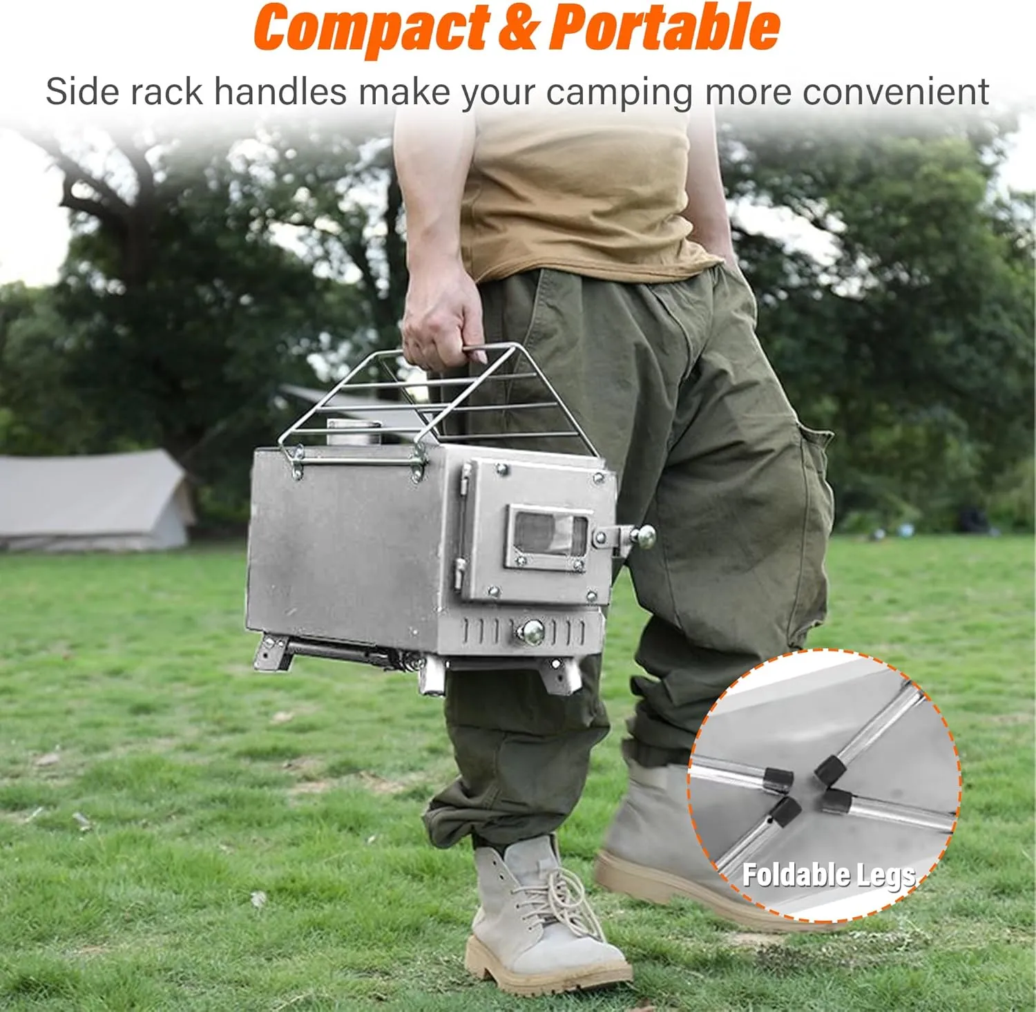 Wood Stove Hot Tent Stove, Camping Wood Stove Stainless Steel Camping Tent Stove, Portable Wood Burning Stove with Chimney Pipes & Gloves for Outdoor Cooking and Heating