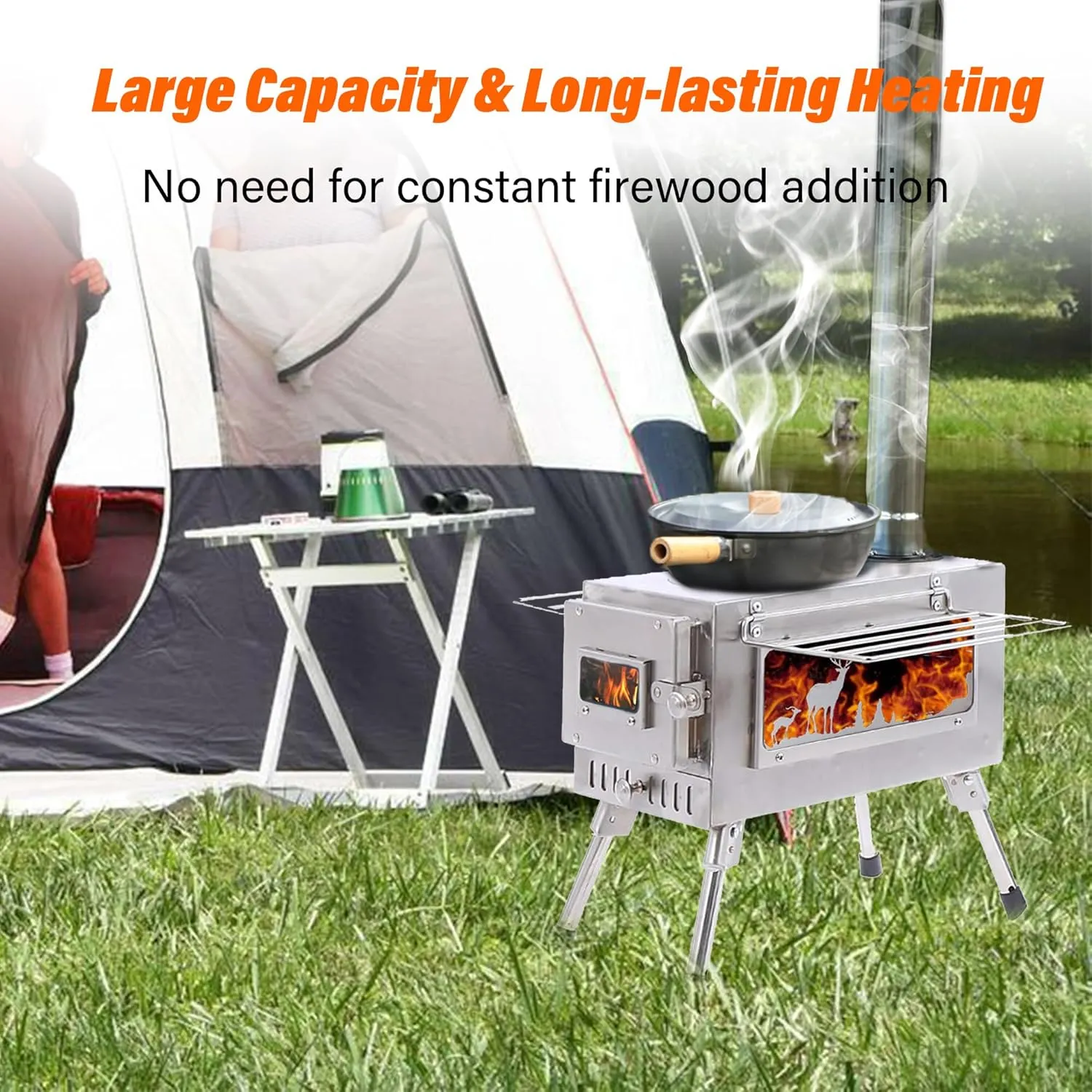 Wood Stove Hot Tent Stove, Camping Wood Stove Stainless Steel Camping Tent Stove, Portable Wood Burning Stove with Chimney Pipes & Gloves for Outdoor Cooking and Heating
