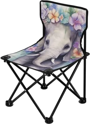Wreath-Shaped Elephant Portable Outdoor Folding Chair Anti-Slip Padded Oxford Cloth Stool Camping Chair Small for Beach Hiking Fishing Gardening Quad Camp Chair