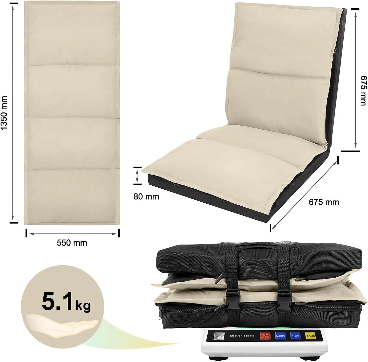 XK Foldable Camping Floor Lounge Padded Chair Couch for Outdoor Travel