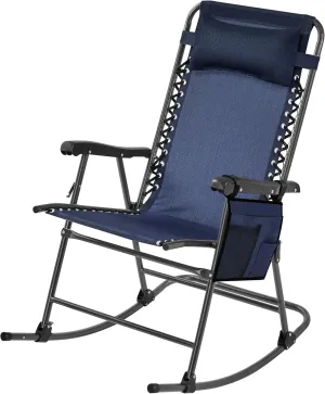 Yaheetech 26in Rocking Chair Outdoor Zero Gravity Folding Chairs Rocking Chairs Foldable Outdoor Lounge Chair for Outside Lawn with Cupholder/Pillow Ergonomic Design for Rest, Navy Blue, Set of 1