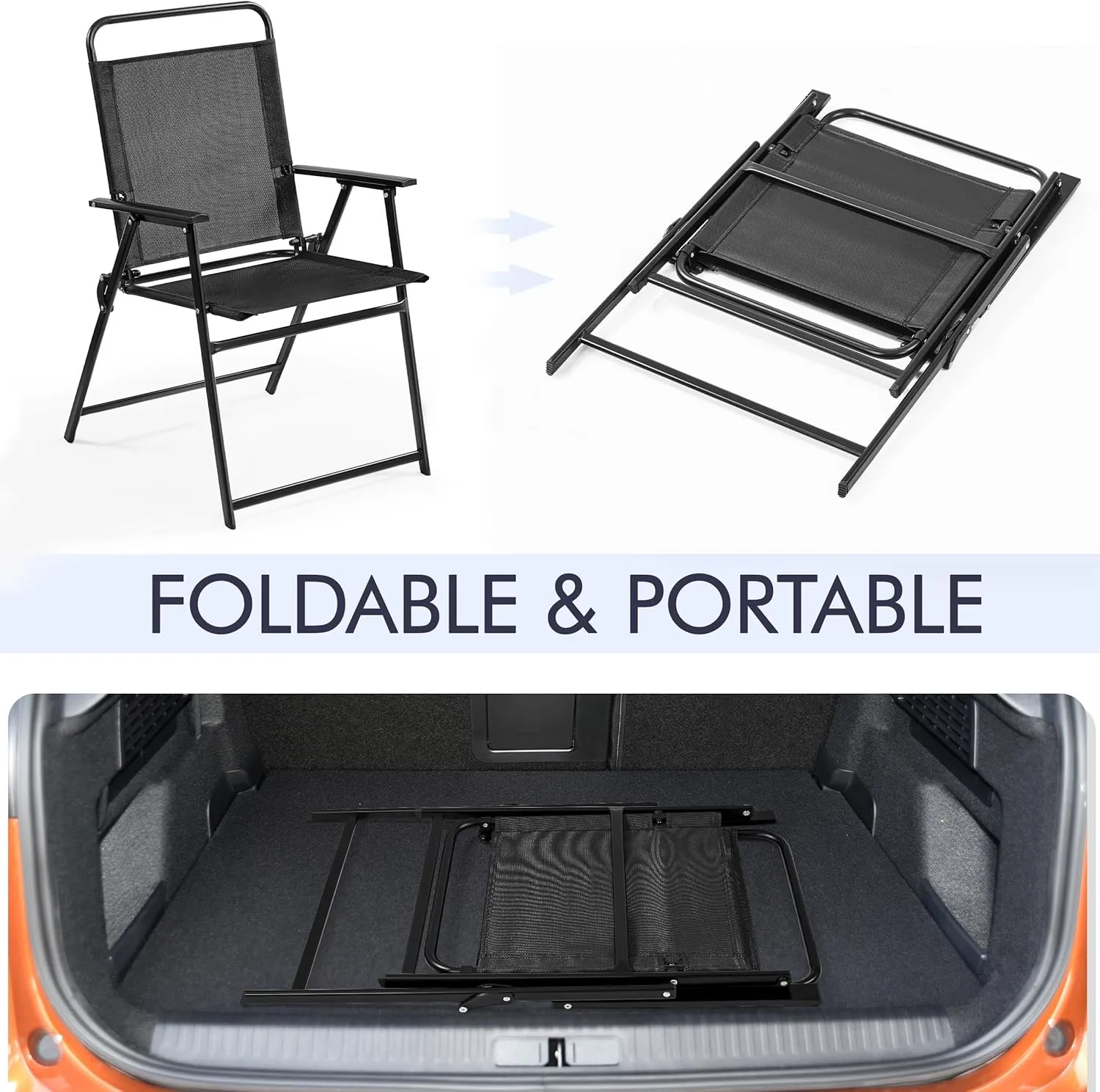 Yaheetech Outdoor Patio Folding Chairs Set of 4, Portable Dining Chairs for Camping, Lawn, Garden and Porch with Metal Frame, Armrests, Stackable
