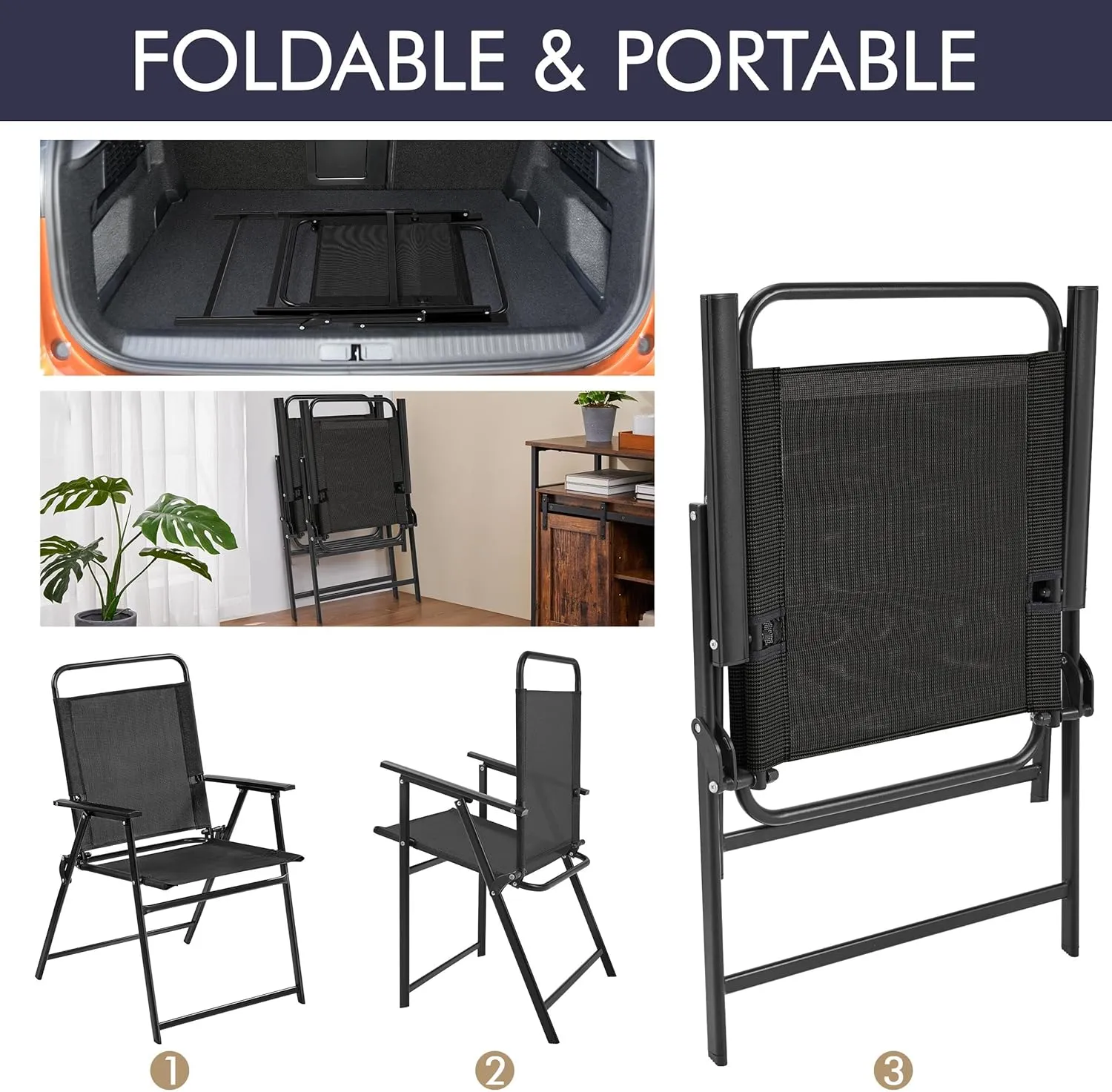 Yaheetech Outdoor Patio Folding Chairs Set of 4, Portable Dining Chairs for Camping, Lawn, Garden and Porch with Metal Frame, Armrests, Stackable