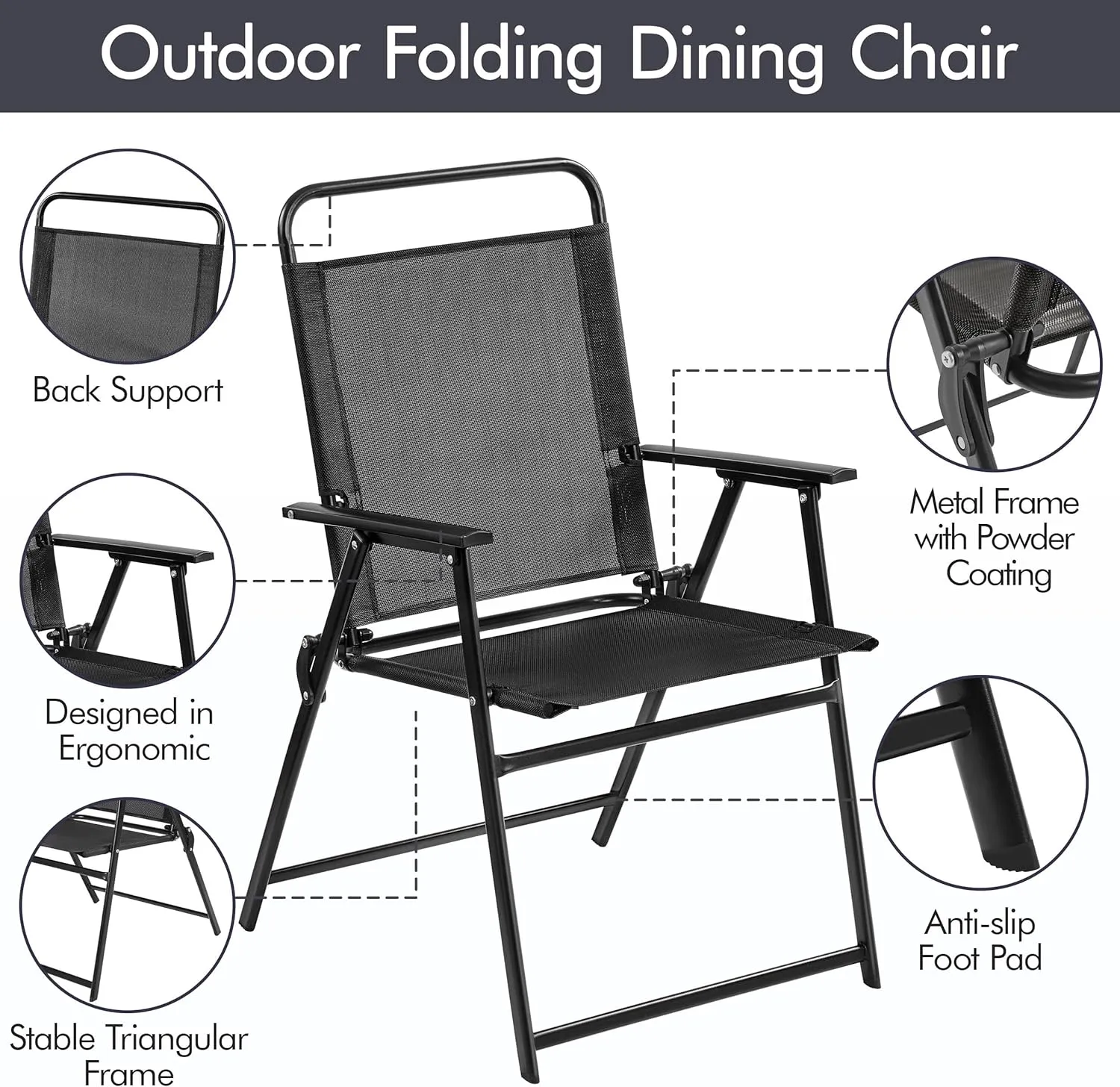 Yaheetech Outdoor Patio Folding Chairs Set of 4, Portable Dining Chairs for Camping, Lawn, Garden and Porch with Metal Frame, Armrests, Stackable