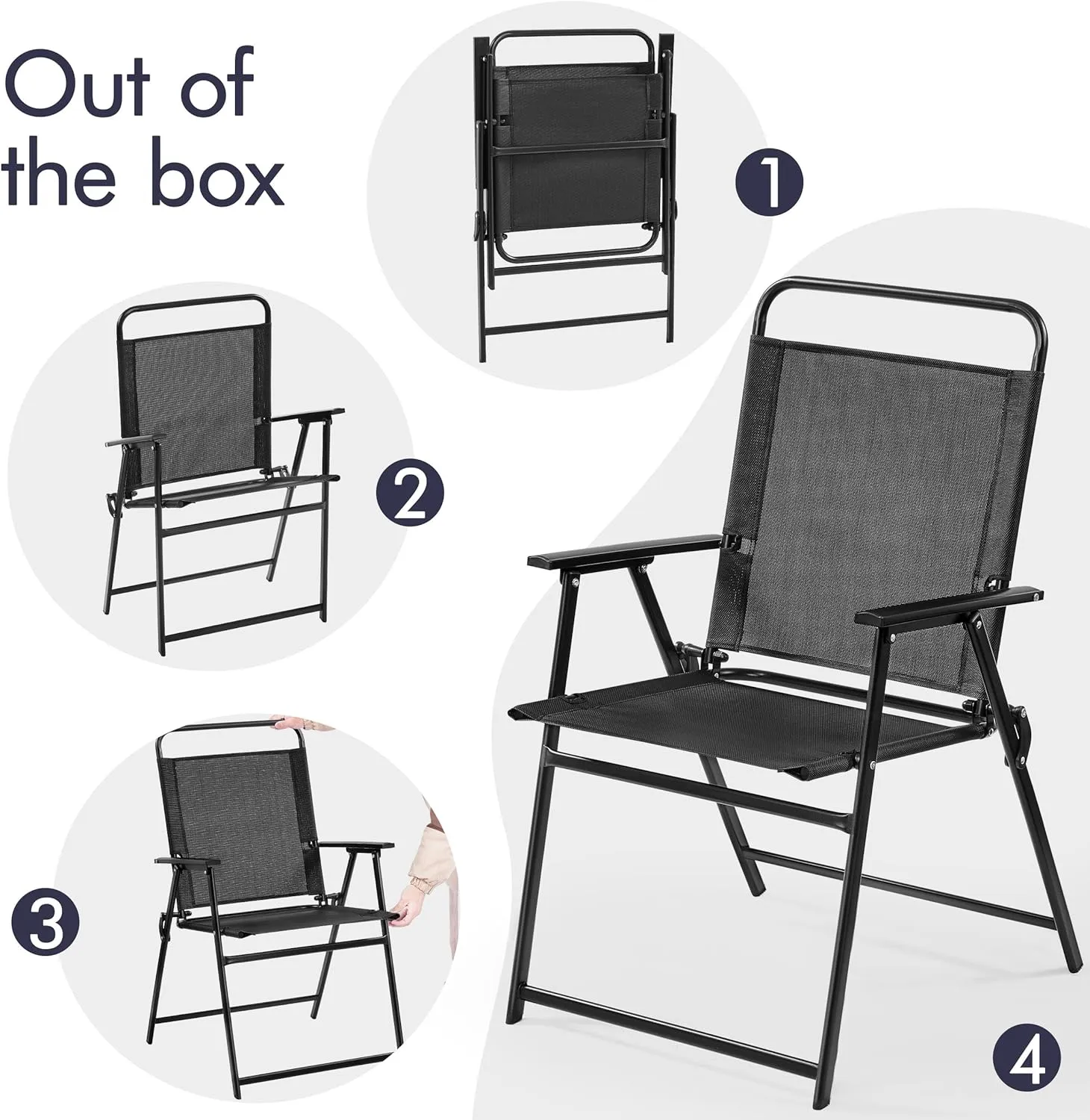 Yaheetech Outdoor Patio Folding Chairs Set of 4, Portable Dining Chairs for Camping, Lawn, Garden and Porch with Metal Frame, Armrests, Stackable