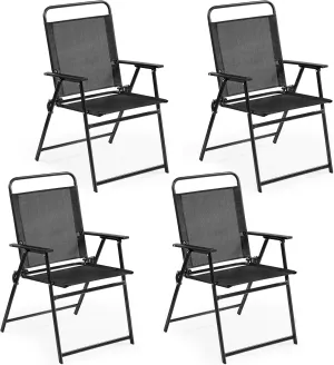 Yaheetech Outdoor Patio Folding Chairs Set of 4, Portable Dining Chairs for Camping, Lawn, Garden and Porch with Metal Frame, Armrests, Stackable