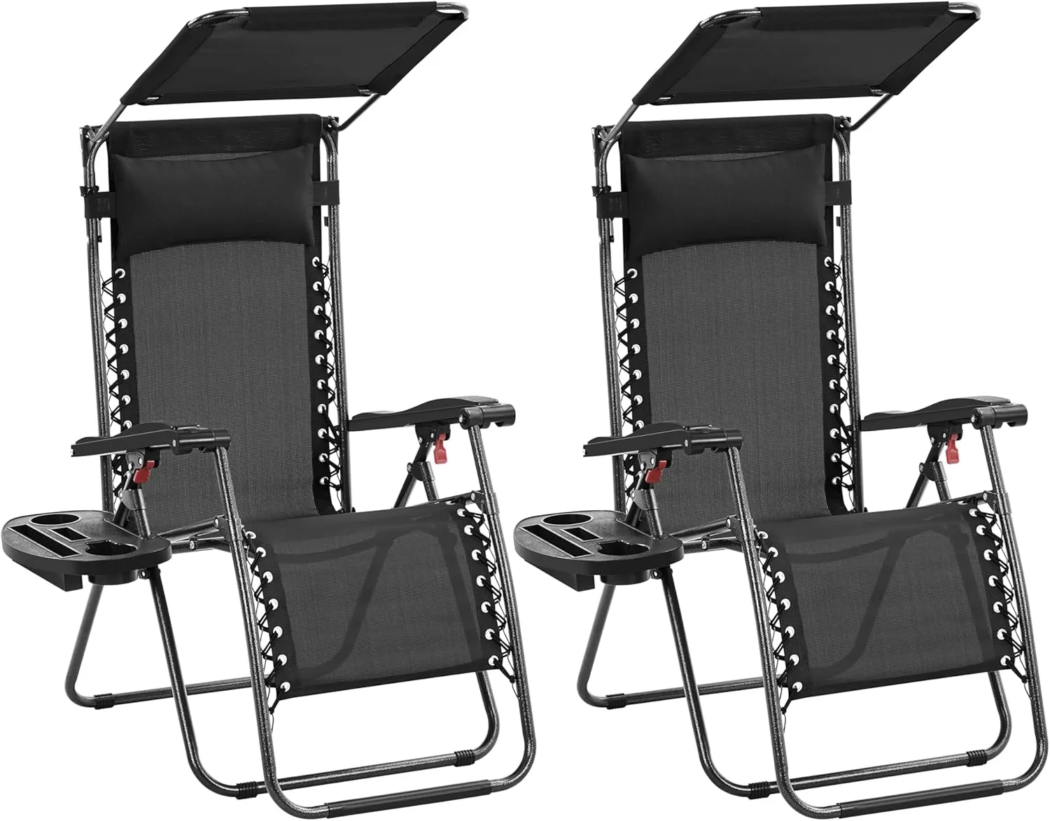 Yaheetech Outdoor Zero Gravity Chair Foldable Recliner Adjustable Patio Lounge w/Canopy Shade, Side Cup Holder Tray, Carry Strap for Garden Beach Lawn Deck Black/2