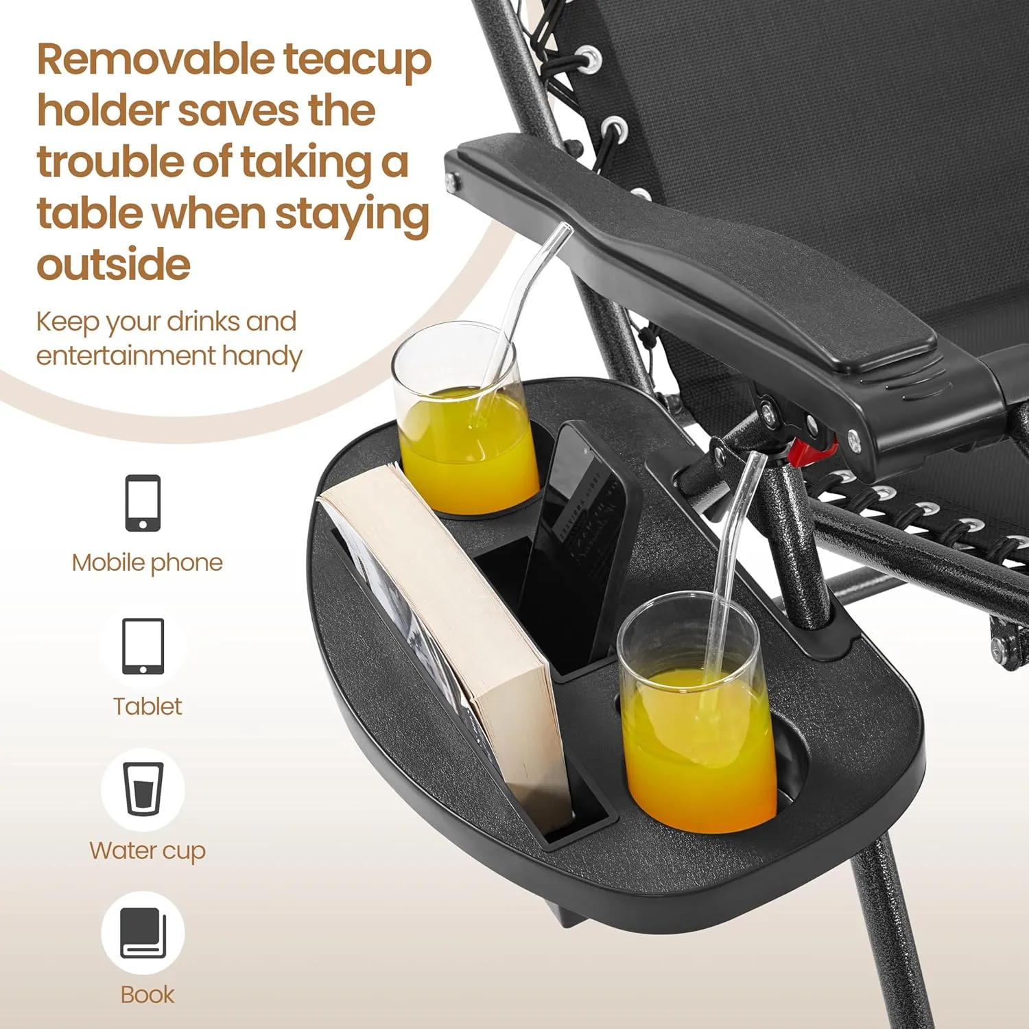Yaheetech Outdoor Zero Gravity Chair Foldable Recliner Adjustable Patio Lounge w/Canopy Shade, Side Cup Holder Tray, Carry Strap for Garden Beach Lawn Deck Black/2