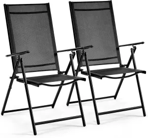 Yaheetech Patio Folding Dining Chairs Set of 2, Stackable Outdoor Lawn Chairs with 8 Adjustable Back Positions and Armrest for Garden, Lawn, Yard and Beach, Black