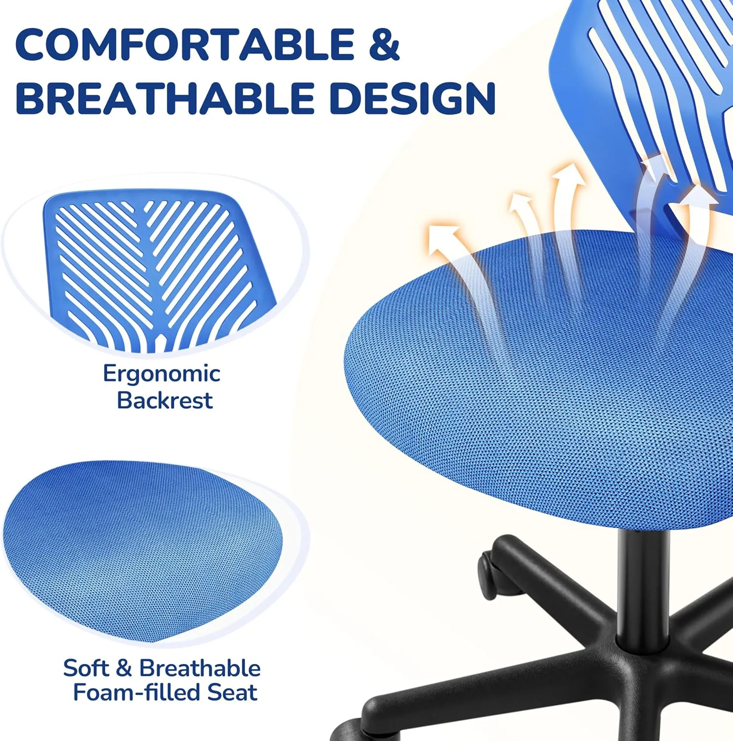 Yaheetech Students Desk Chair Low-Back Armless Study Chair Cute with Lumbar Support Adjustable Height for Youth, Blue