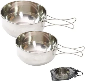 Yardwe Camping Collapsible Bowl Handle Stainless Steel Cooking Utensil Easy-clean for Hiking Barbecue and Fishing