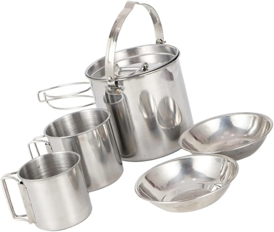 Yardwe Camping Cookware Set Hiking Kettle Collapsible Bowls Picnic Utensils Stainless Steel Cups Outdoor Picnic Portable Durable