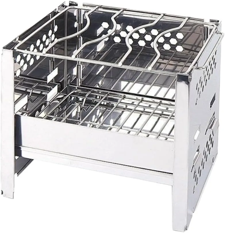 Yardwe Portable Collapsible Grill Camping Cookware Set Mini Stove Camping Square Burning Stove Stainless Steel BBQ