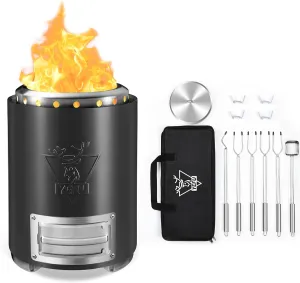 YEFU Tabletop Fire Pit 9.7 x 7.1 in Black Flame Intensity Control Camping Stove&YEFU Portable Fire Pit Accessories, Fueled by Pellets or Wood, with Travel Bag & 2 Mini Sticks