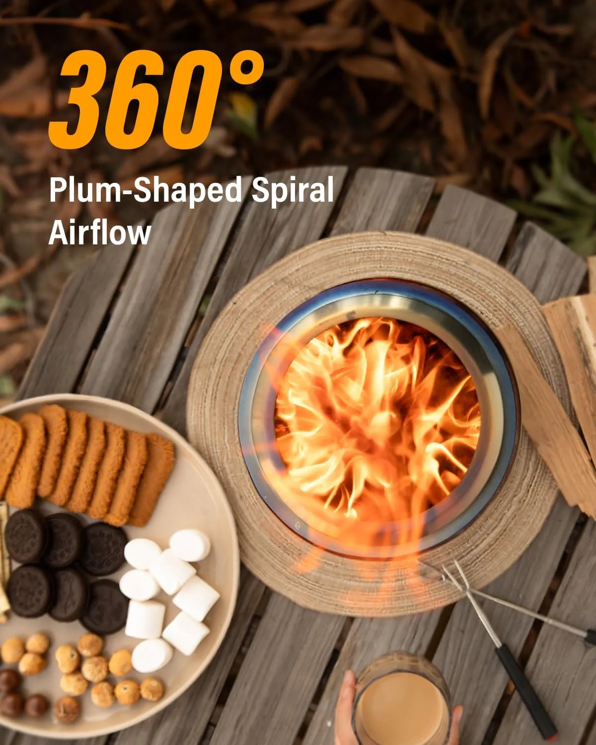 YEFU Tabletop Fire Pit 9.7 x 7.1 in, Flame Intensity Control Camping Stove for Outdoor & Patio, Fueled by Pellets or Wood, Safe Burning Table Top Firepit, with Travel Bag & 2 Mini Sticks, Blue