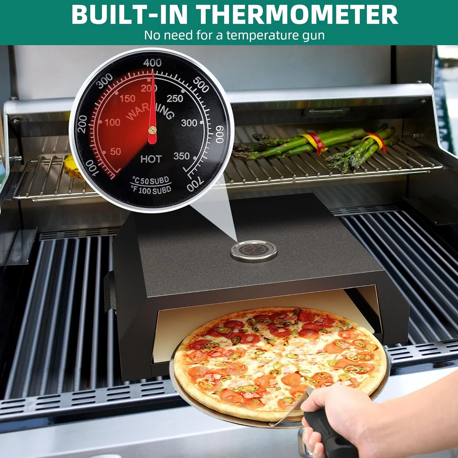 YITAHOME Pizza Oven for Grill, Grill Top Pizza Oven with Pizza Peel & Pizza Cutter, Portable Outdoor Pizza Maker with Thermometer for Charcoal Grill, Gas Grill, Propane Grill