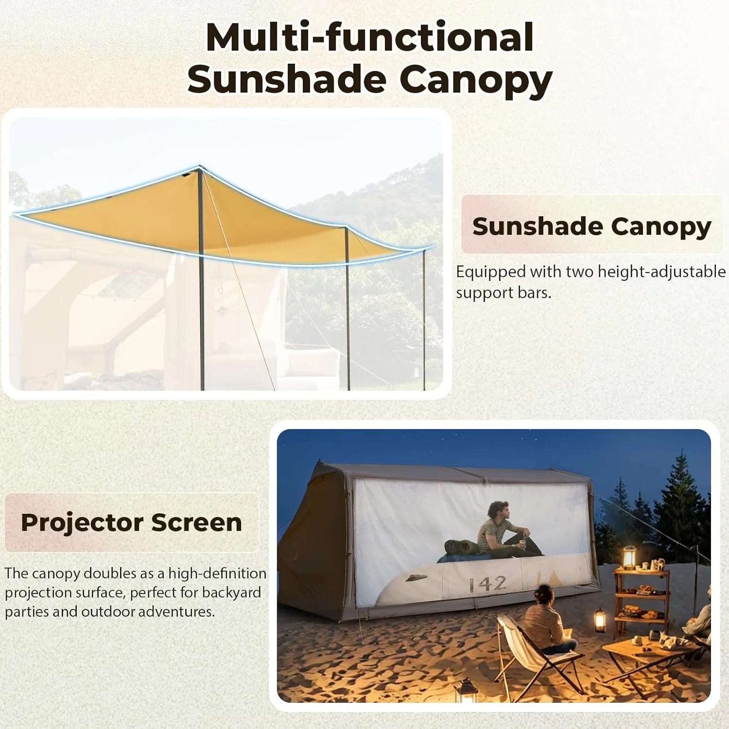 YOLENY Inflatable Tents for Camping, 4/6/8/10/12 Person Tent with TPU Skylight, Mesh Windows, Stove Jack & Pump, Easy Setup 4 Season Glamping Tent, Waterproof & Windproof