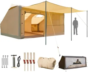 YOLENY Inflatable Tents for Camping, 4/6/8/10/12 Person Tent with TPU Skylight, Mesh Windows, Stove Jack & Pump, Easy Setup 4 Season Glamping Tent, Waterproof & Windproof
