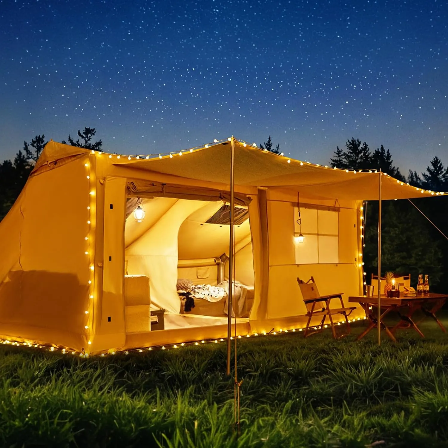YOLENY Inflatable Tents for Camping, 4/6/8/10/12 Person Tent with TPU Skylight, Mesh Windows, Stove Jack & Pump, Easy Setup 4 Season Glamping Tent, Waterproof & Windproof