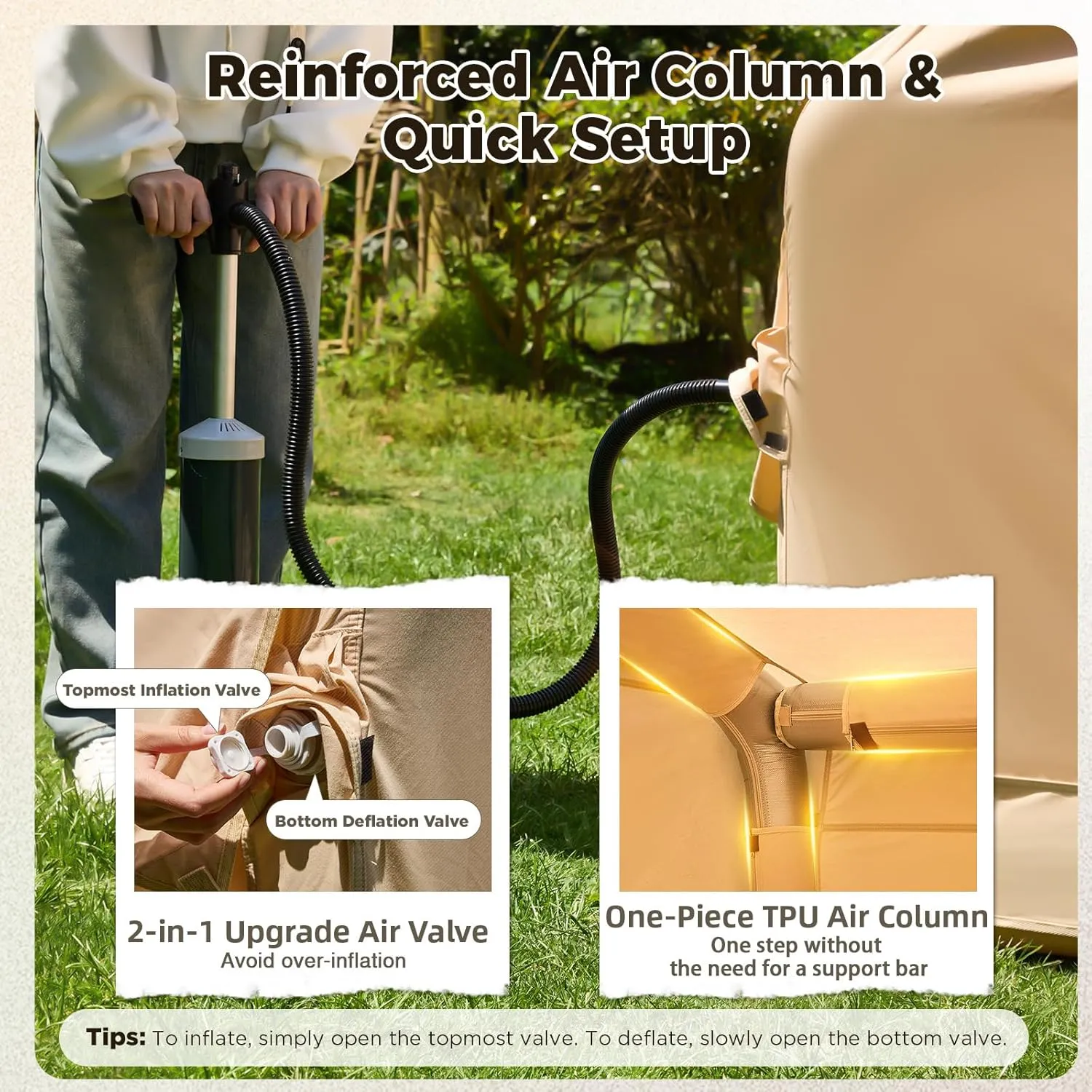 YOLENY Inflatable Tents for Camping, 4/6/8/10/12 Person Tent with TPU Skylight, Mesh Windows, Stove Jack & Pump, Easy Setup 4 Season Glamping Tent, Waterproof & Windproof