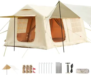 YOLENY Inflatable Tents for Camping, 4/6/8/10/12 Person Tent with TPU Skylight, Mesh Windows, Stove Jack & Pump, Easy Setup 4 Season Glamping Tent, Waterproof & Windproof