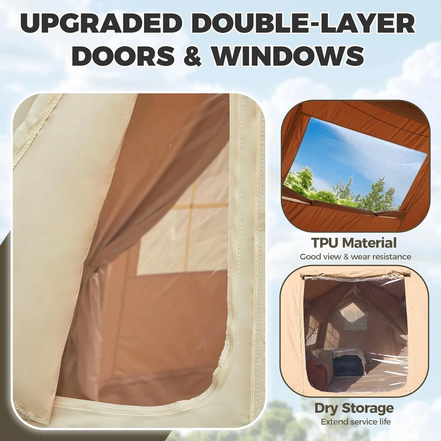 YOLENY Inflatable Tents for Camping, 4/6/8/10/12 Person Tent with TPU Skylight, Mesh Windows, Stove Jack & Pump, Easy Setup 4 Season Glamping Tent, Waterproof & Windproof