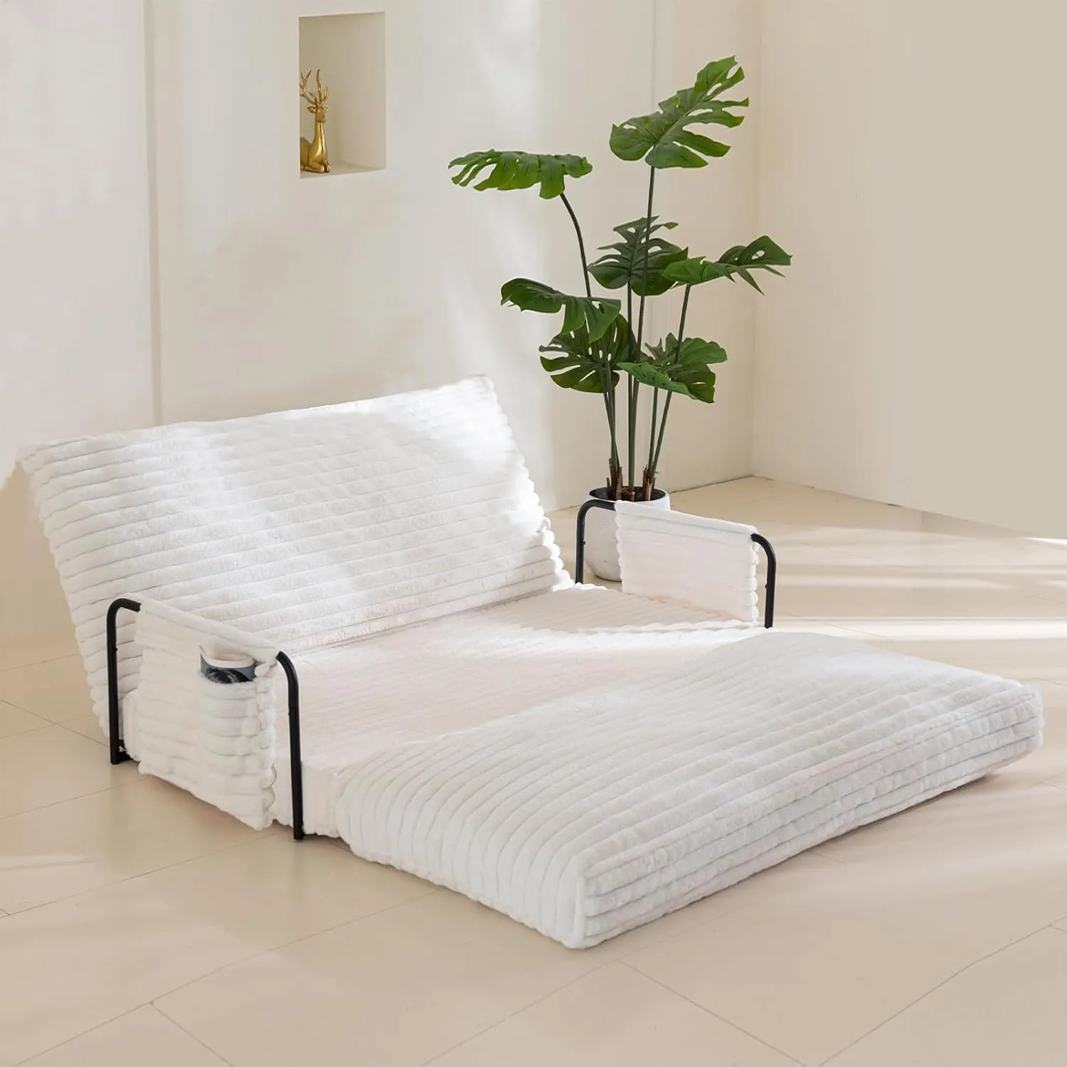YOSHOOT Adjustable Lazy Floor Sofa, Convertible Bean Bag Sofa Bed Couch, 5-Position Foldable Sleeper Chair with Armrest, Versatile Floor Seating Sofa for Reading Gaming, Beige