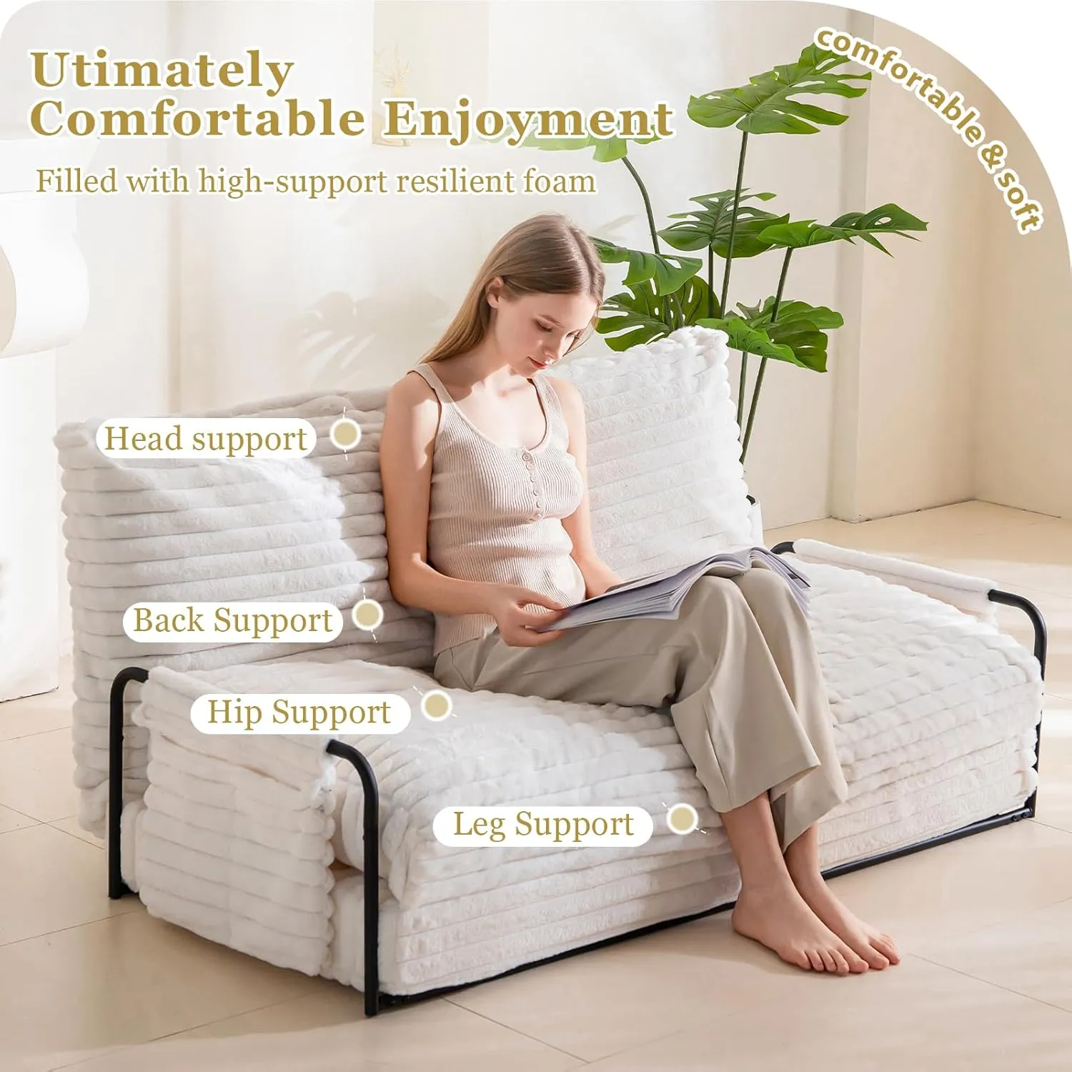 YOSHOOT Adjustable Lazy Floor Sofa, Convertible Bean Bag Sofa Bed Couch, 5-Position Foldable Sleeper Chair with Armrest, Versatile Floor Seating Sofa for Reading Gaming, Beige