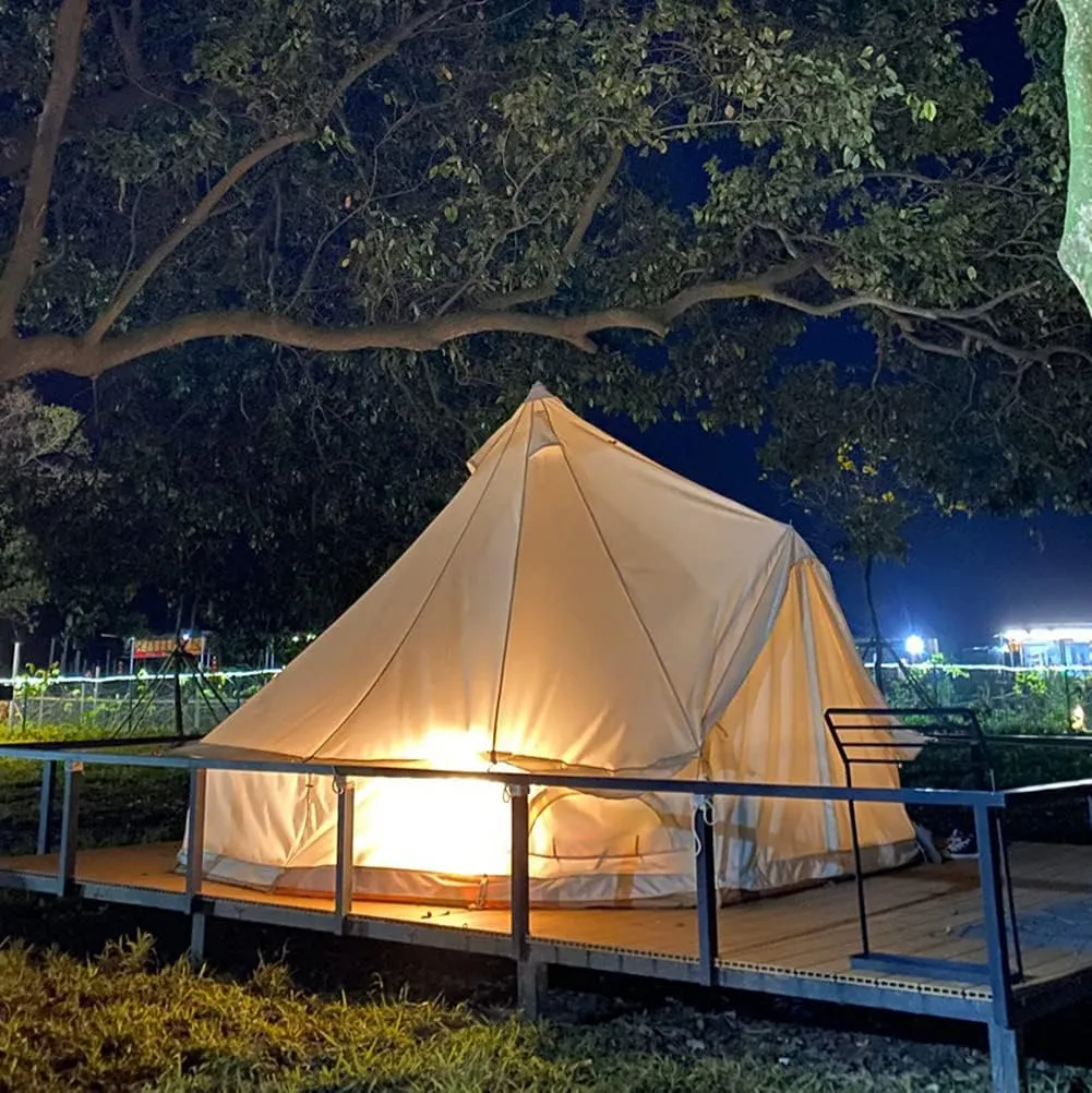 Yurt Tents Bell Tent Oxford Cloth 4-Season Pyramid Tent Family Teepee Camping Tent with Stove Hole for Outdoor Hunting Glamping (White 400X400X250CM)