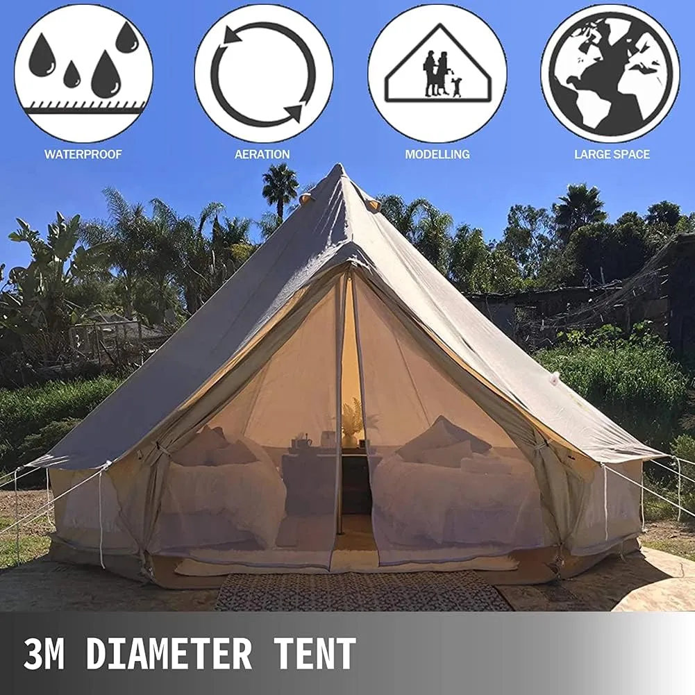 Yurt Tents Bell Tent Oxford Cloth 4-Season Pyramid Tent Family Teepee Camping Tent with Stove Hole for Outdoor Hunting Glamping (White 400X400X250CM)