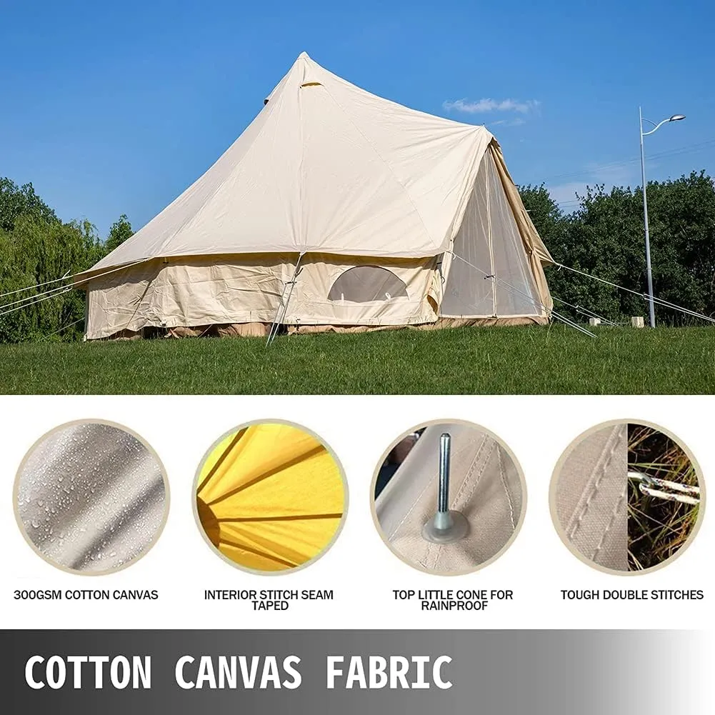 Yurt Tents Bell Tent Oxford Cloth 4-Season Pyramid Tent Family Teepee Camping Tent with Stove Hole for Outdoor Hunting Glamping (White 400X400X250CM)