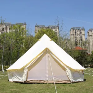 Yurt Tents Bell Tent Oxford Cloth 4-Season Pyramid Tent Family Teepee Camping Tent with Stove Hole for Outdoor Hunting Glamping (White 400X400X250CM)
