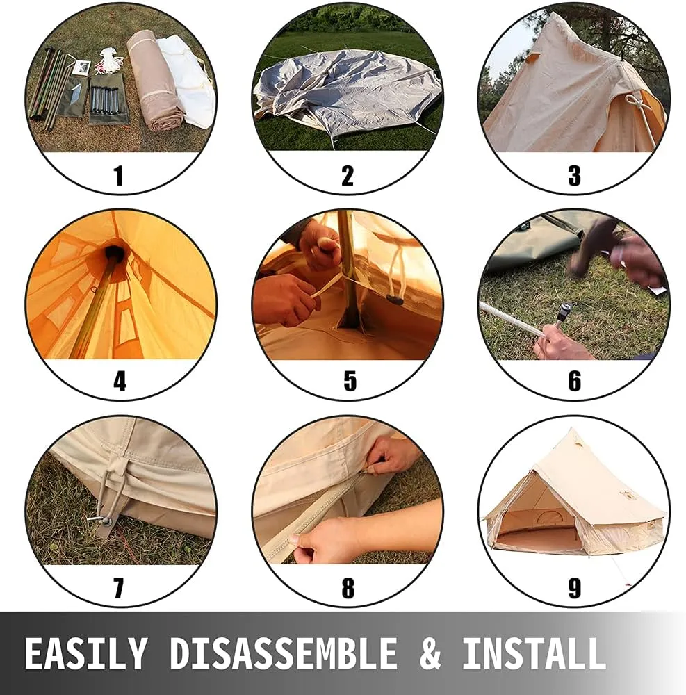 Yurt Tents Bell Tent Oxford Cloth 4-Season Pyramid Tent Family Teepee Camping Tent with Stove Hole for Outdoor Hunting Glamping (White 400X400X250CM)