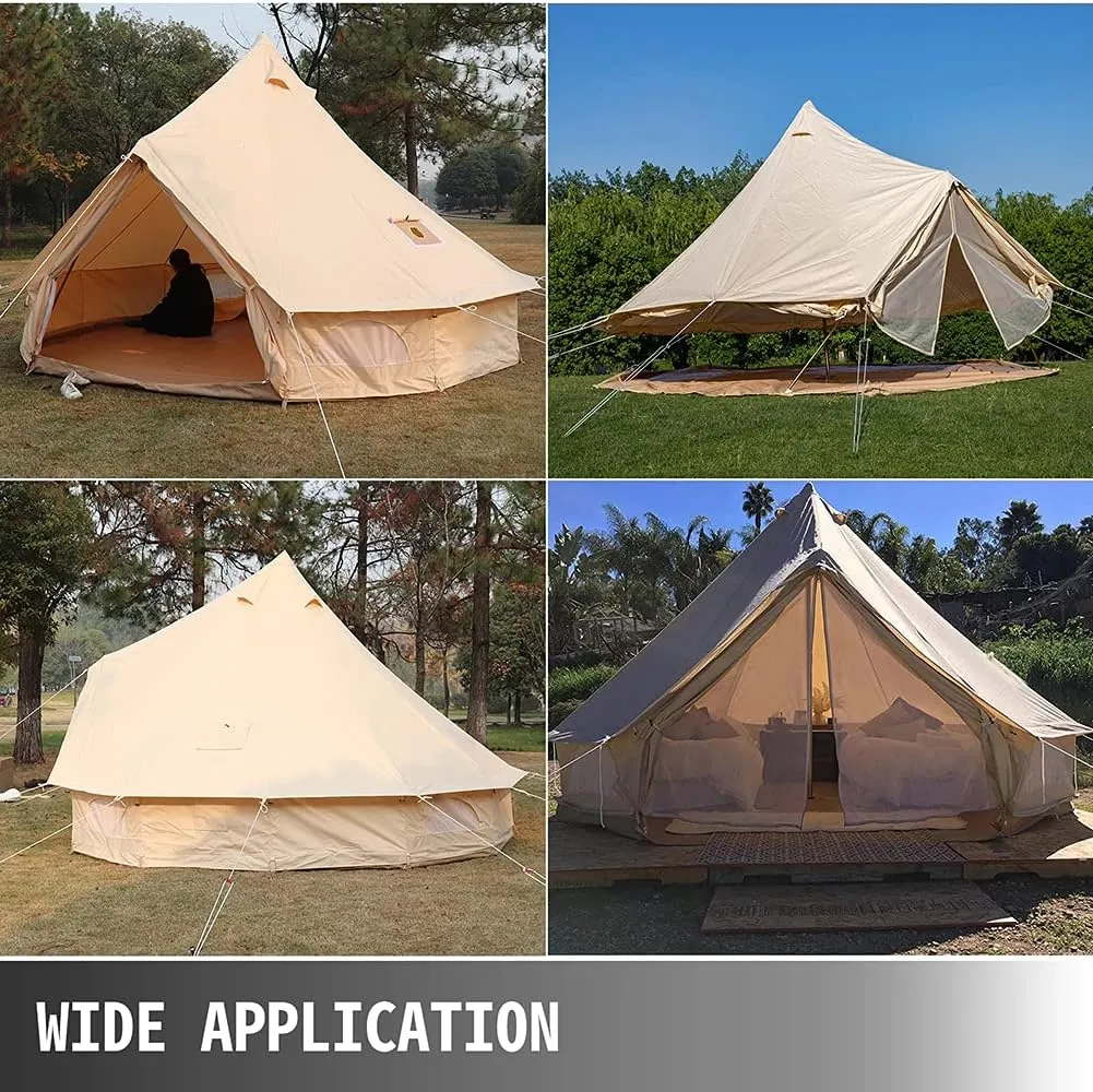 Yurt Tents Bell Tent Oxford Cloth 4-Season Pyramid Tent Family Teepee Camping Tent with Stove Hole for Outdoor Hunting Glamping (White 400X400X250CM)