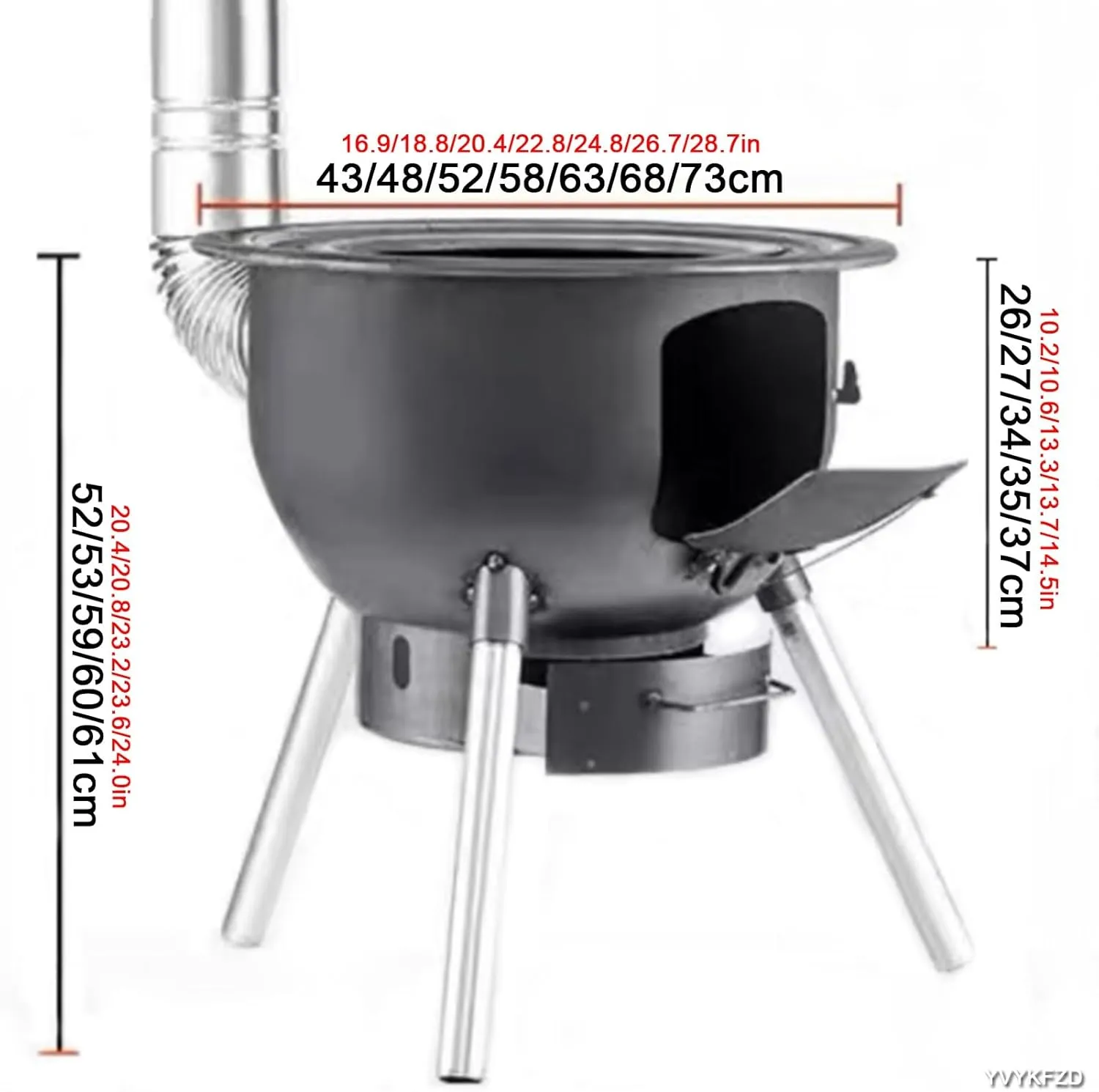 YVYKFZD Outdoor Wood Burning Stove, Multifunctional Camping Wood Stove, Portable Hot Tent Stove, for 2 to 3 People Outdoor Camping, Travel, Picnic, BBQ (Size : 53x52cm)