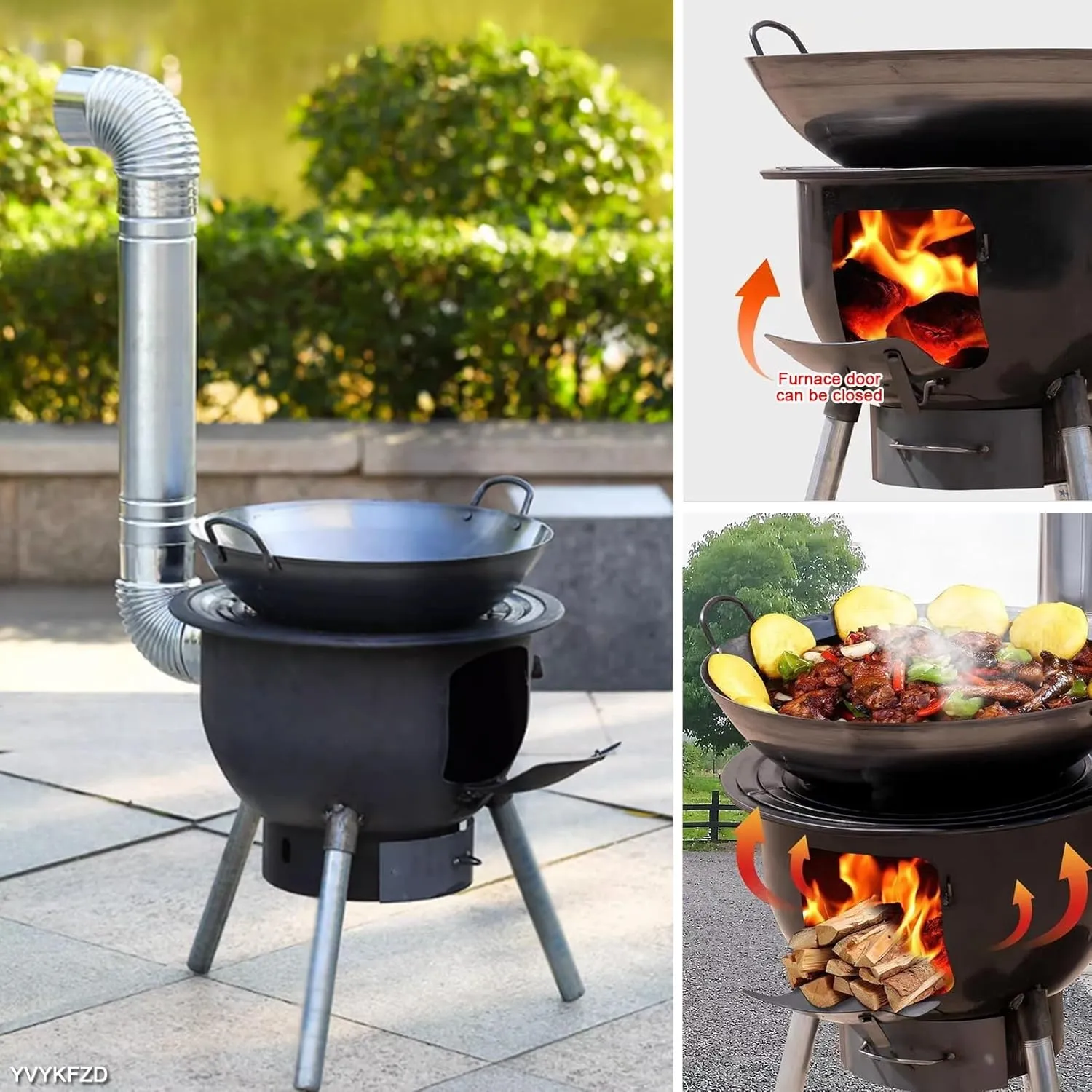 YVYKFZD Outdoor Wood Burning Stove, Multifunctional Camping Wood Stove, Portable Hot Tent Stove, for 2 to 3 People Outdoor Camping, Travel, Picnic, BBQ (Size : 53x52cm)