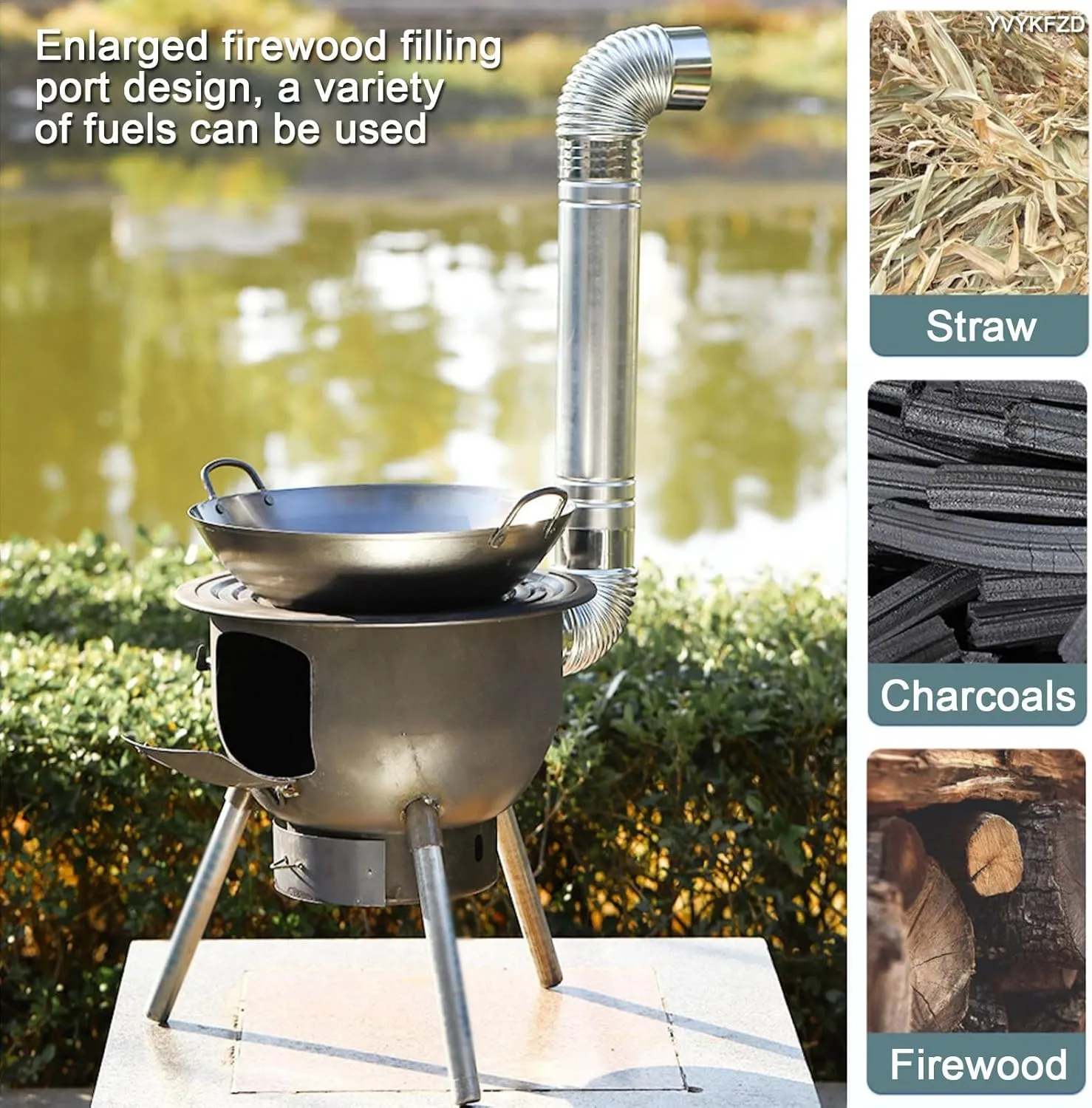 YVYKFZD Outdoor Wood Burning Stove, Multifunctional Camping Wood Stove, Portable Hot Tent Stove, for 2 to 3 People Outdoor Camping, Travel, Picnic, BBQ (Size : 53x52cm)