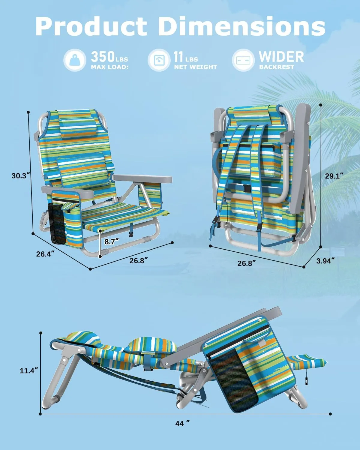 ZENPETIO Beach Chair, Camping Chair for Adults, Beach Backpack Chair for Pool, Beach, Camping, Outdoors