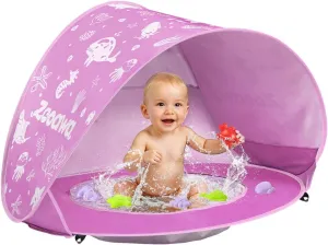 Zooawa Baby Beach Tent, Pop Up Beach Tent Sun Shade for Beach, Portable Shade Pool UV Protection Sun Shelter for Infant with Beach Sand Toys Set