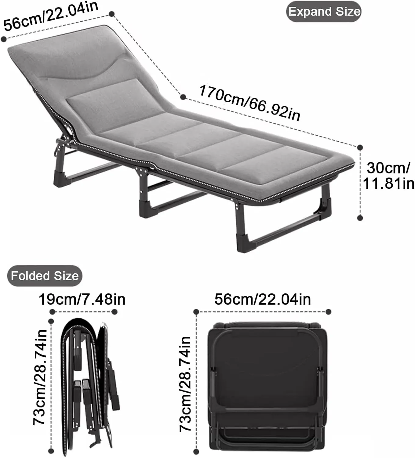 ZTGL A,170x56cm, Camping Cot for Adults, Office Nap Folding Lounge Chairs, Sunbathing Lounge Chairs, Camping Lounge Chair, Portable Patio Recliner Chair, Outdoor Lounge Chair